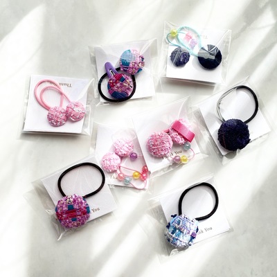 レジンヘアゴムピンクビジューバラ金箔豪華バイカラー